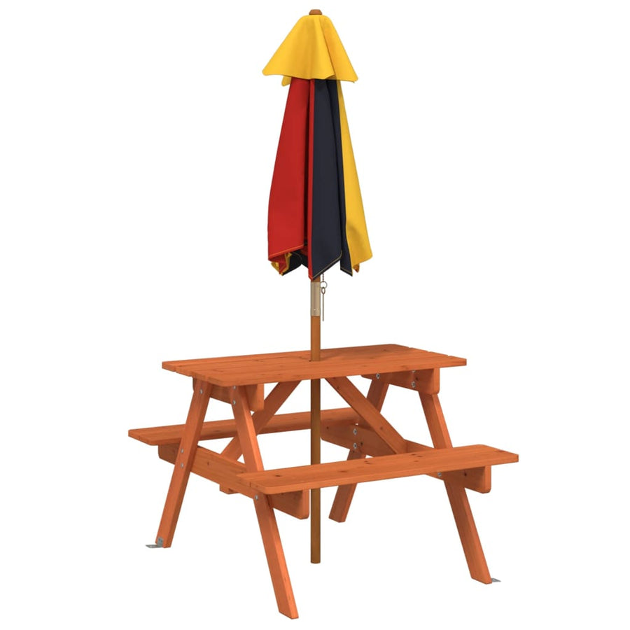 Picknicktafel Voor 4 Kinderen Met Parasol Massief Vurenhout donkerbruin en meerkleurig