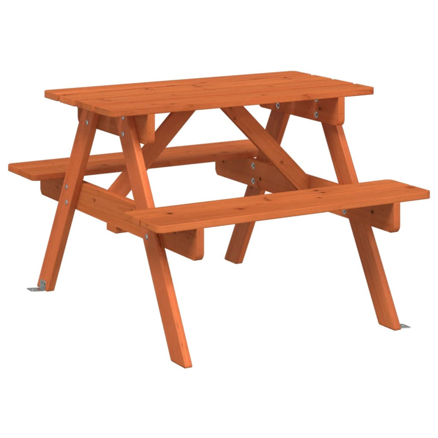 Picknicktafel Voor 4 Kinderen Met Parasol Massief Vurenhout donkerbruin en meerkleurig