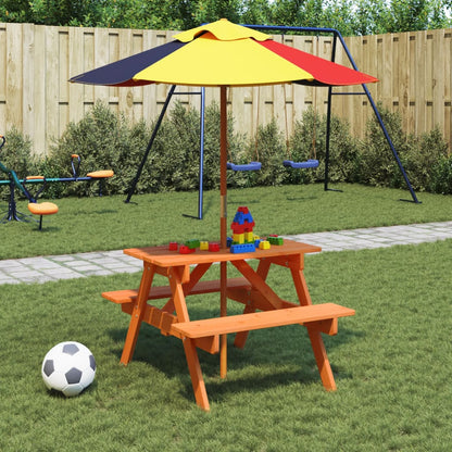 Picknicktafel Voor 4 Kinderen Met Parasol Massief Vurenhout donkerbruin en meerkleurig