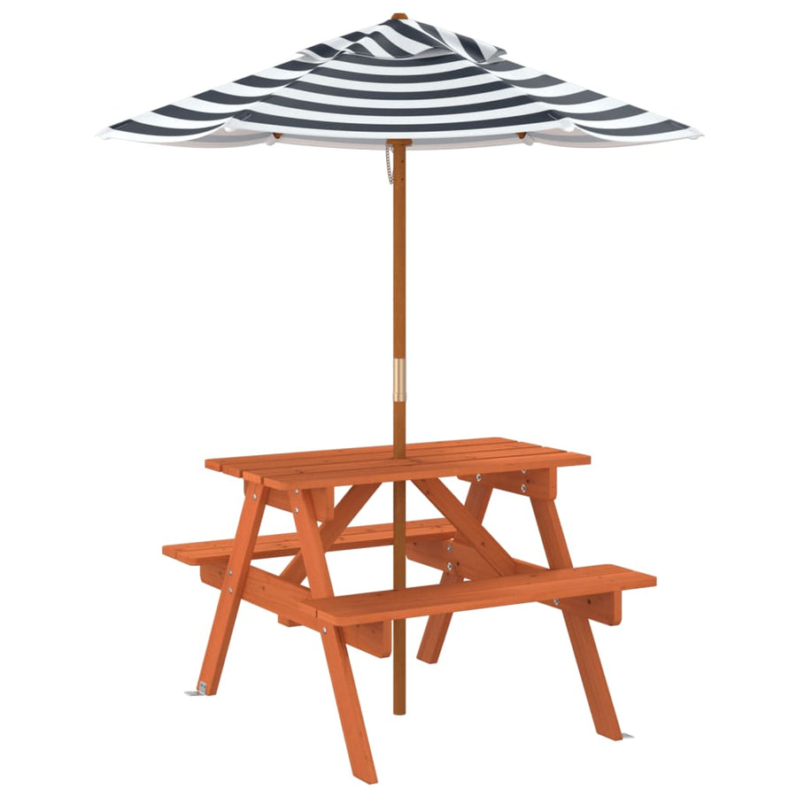 Picknicktafel Voor 4 Kinderen Met Parasol Massief Vurenhout