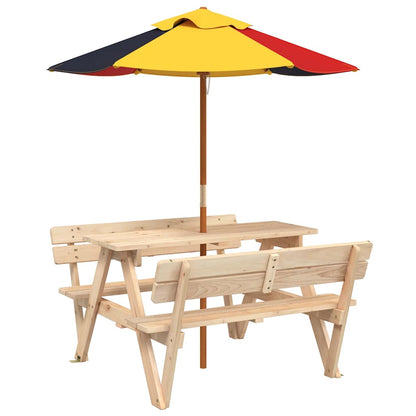 Picknicktafel Voor 4 Kinderen Met Parasol Massief Vurenhout bruin en meerkleurig