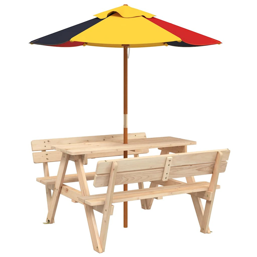 Picknicktafel Voor 4 Kinderen Met Parasol Massief Vurenhout bruin en meerkleurig