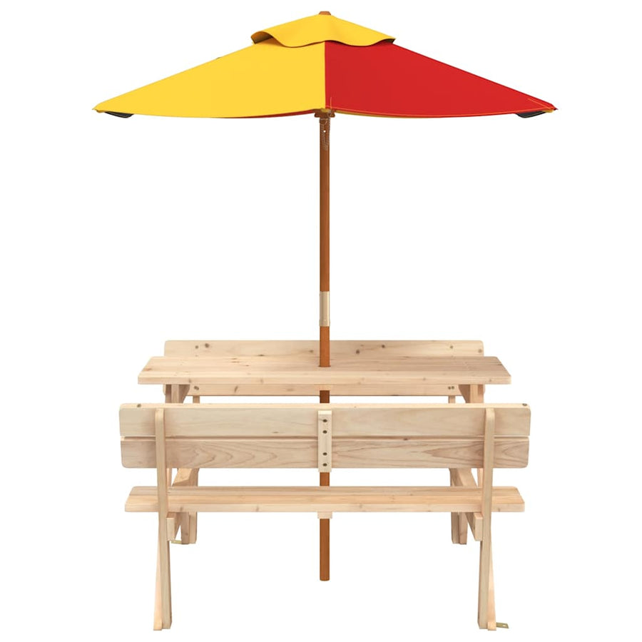 Picknicktafel Voor 4 Kinderen Met Parasol Massief Vurenhout bruin en meerkleurig