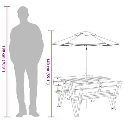 Picknicktafel Voor 4 Kinderen Met Parasol Massief Vurenhout bruin en meerkleurig