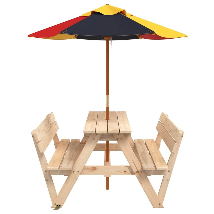 Picknicktafel Voor 4 Kinderen Met Parasol Massief Vurenhout bruin en meerkleurig