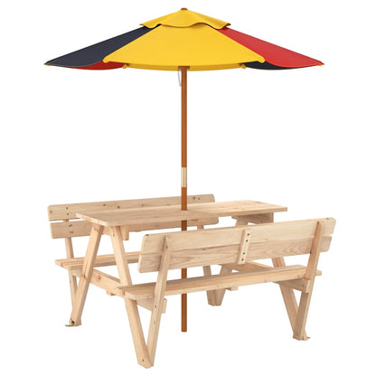 Picknicktafel Voor 4 Kinderen Met Parasol Massief Vurenhout bruin en meerkleurig
