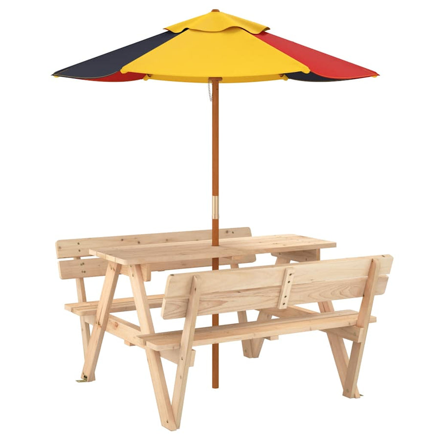 Picknicktafel Voor 4 Kinderen Met Parasol Massief Vurenhout bruin en meerkleurig