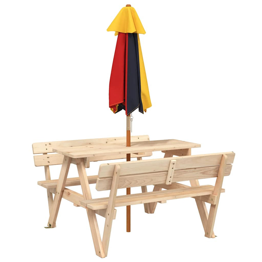Picknicktafel Voor 4 Kinderen Met Parasol Massief Vurenhout bruin en meerkleurig