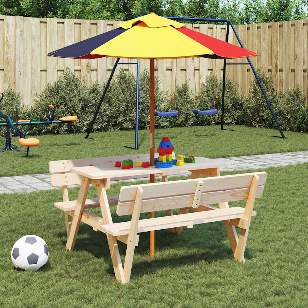 Picknicktafel Voor 4 Kinderen Met Parasol Massief Vurenhout bruin en meerkleurig