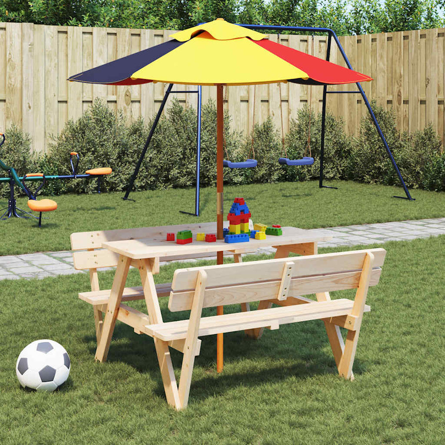 Picknicktafel Voor 4 Kinderen Met Parasol Massief Vurenhout bruin en meerkleurig