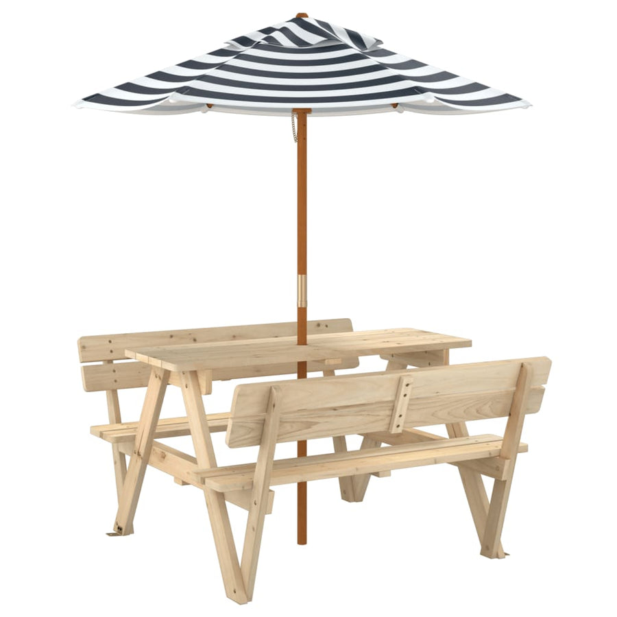 Picknicktafel Voor 4 Kinderen Met Parasol Massief Vurenhout