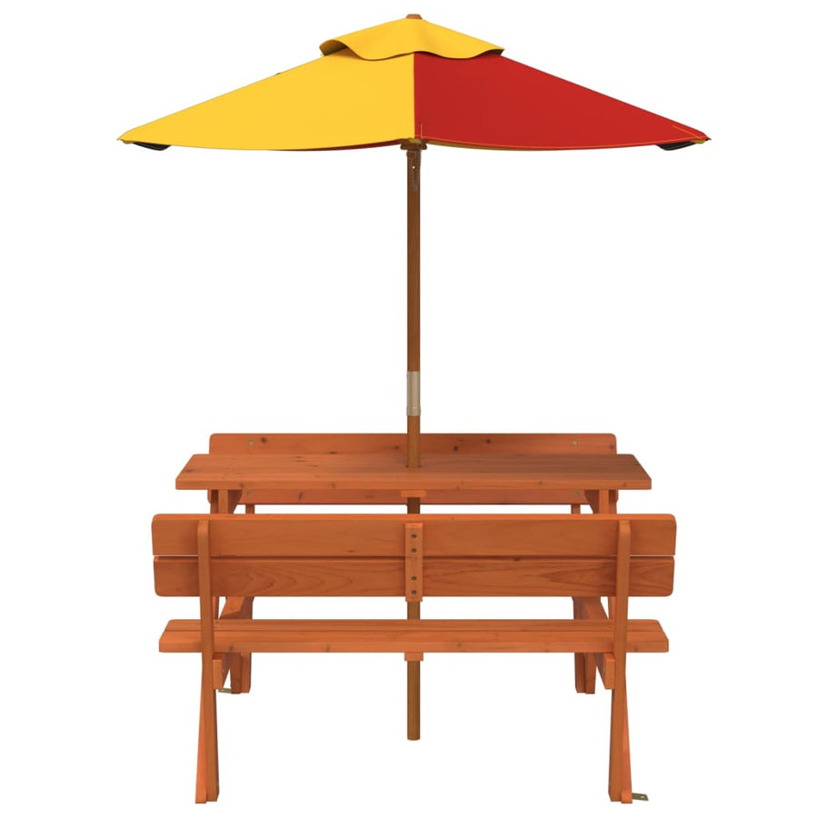 Picknicktafel Voor 4 Kinderen Met Parasol Massief Vurenhout donkerbruin en meerkleurig
