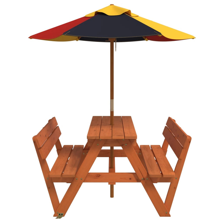Picknicktafel Voor 4 Kinderen Met Parasol Massief Vurenhout donkerbruin en meerkleurig