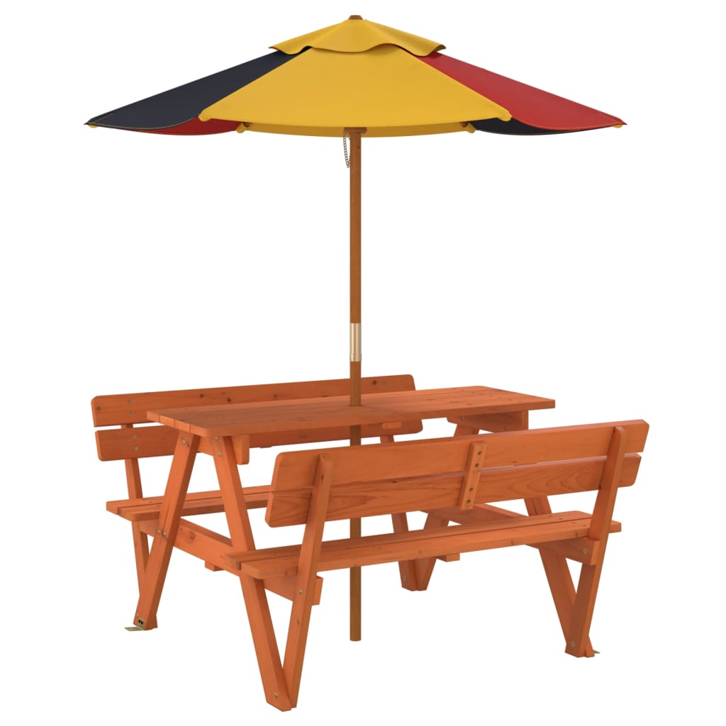 Picknicktafel Voor 4 Kinderen Met Parasol Massief Vurenhout donkerbruin en meerkleurig