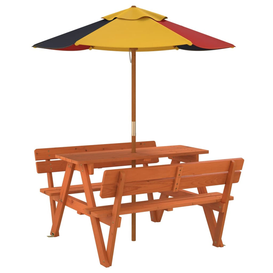 Picknicktafel Voor 4 Kinderen Met Parasol Massief Vurenhout donkerbruin en meerkleurig