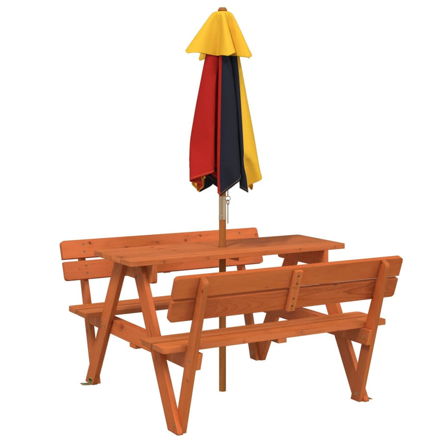 Picknicktafel Voor 4 Kinderen Met Parasol Massief Vurenhout donkerbruin en meerkleurig