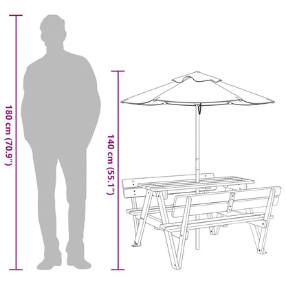Picknicktafel Voor 4 Kinderen Met Parasol Massief Vurenhout donkerbruin en blauw