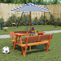 Picknicktafel Voor 4 Kinderen Met Parasol Massief Vurenhout donkerbruin en blauw