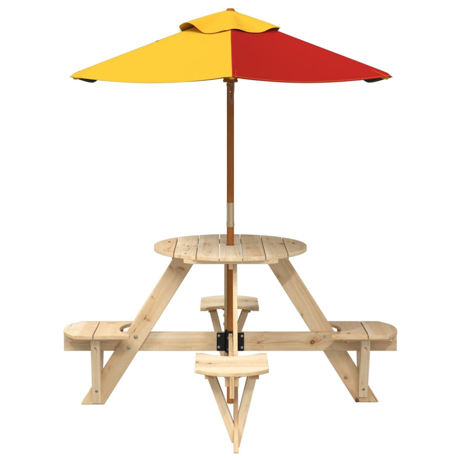 Picknicktafel Voor 4 Kinderen Met Parasol Rond Vurenhout bruin en meerkleurig