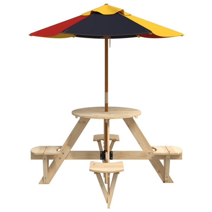 Picknicktafel Voor 4 Kinderen Met Parasol Rond Vurenhout bruin en meerkleurig