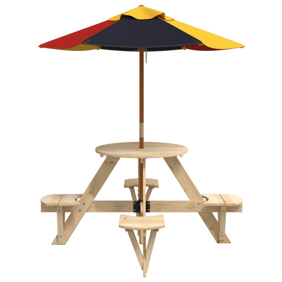 Picknicktafel Voor 4 Kinderen Met Parasol Rond Vurenhout bruin en meerkleurig