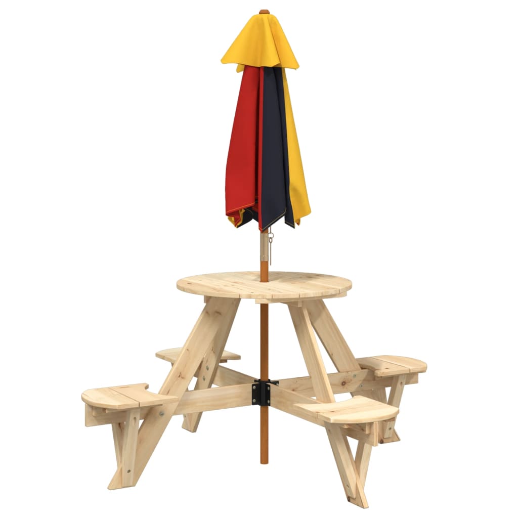 Picknicktafel Voor 4 Kinderen Met Parasol Rond Vurenhout bruin en meerkleurig