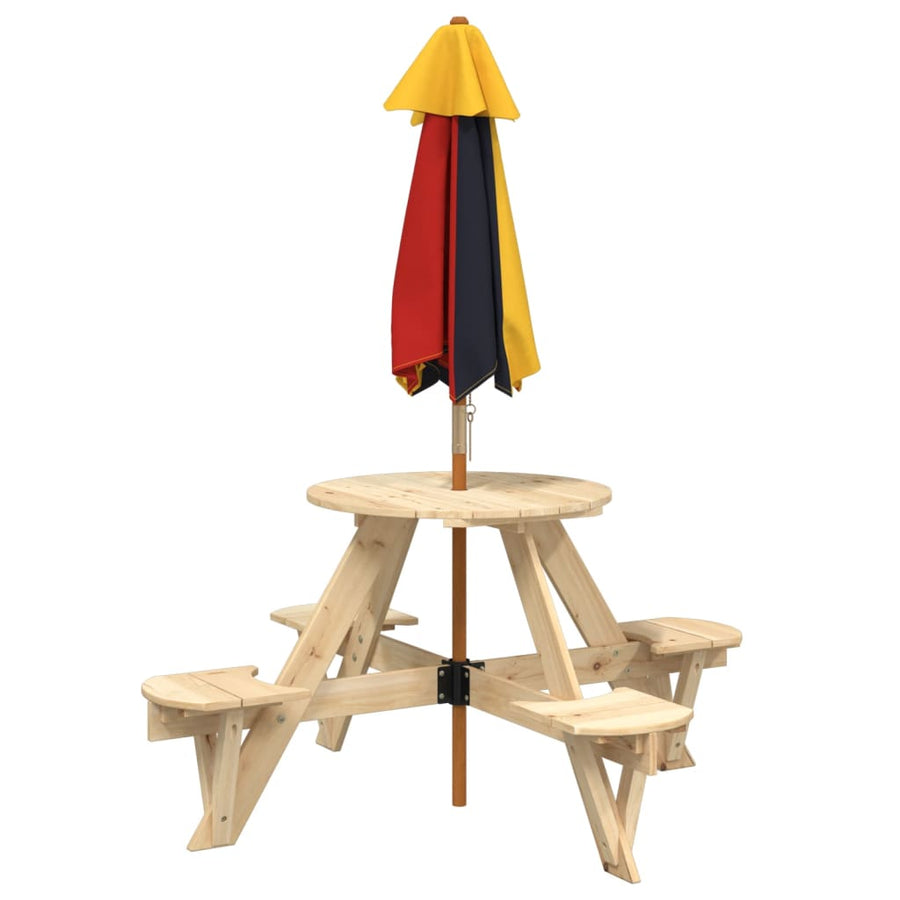 Picknicktafel Voor 4 Kinderen Met Parasol Rond Vurenhout bruin en meerkleurig