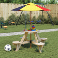 Picknicktafel Voor 4 Kinderen Met Parasol Rond Vurenhout bruin en meerkleurig
