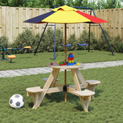 Picknicktafel kinderen rond vurenhout met parasol