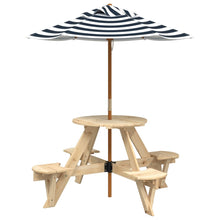 Picknicktafel Voor 4 Kinderen Met Parasol Rond Vurenhout Bruin en blauw