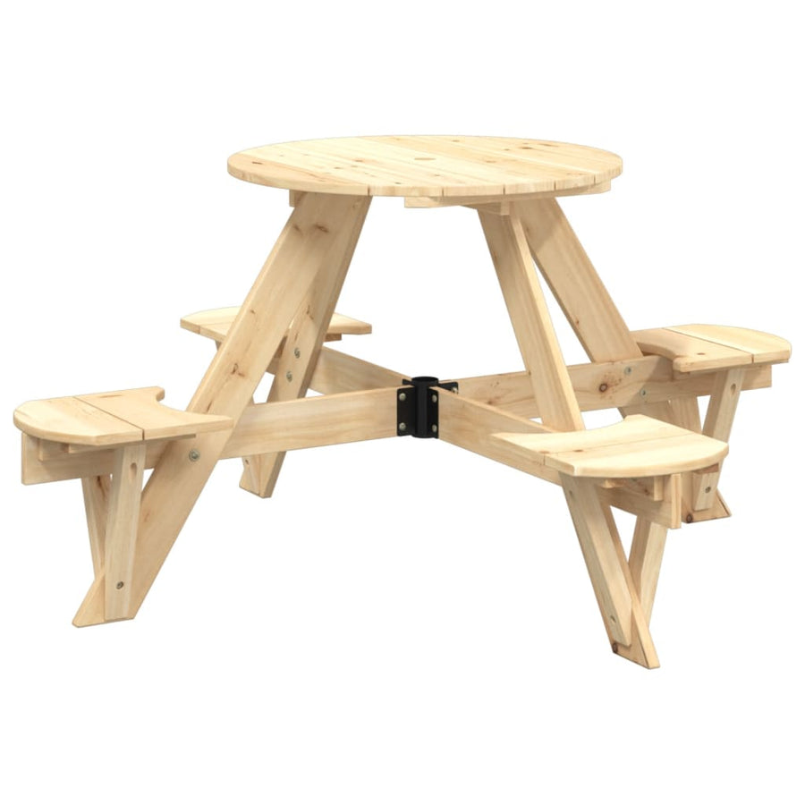 Picknicktafel Voor 4 Kinderen Met Parasol Rond Vurenhout Bruin en blauw