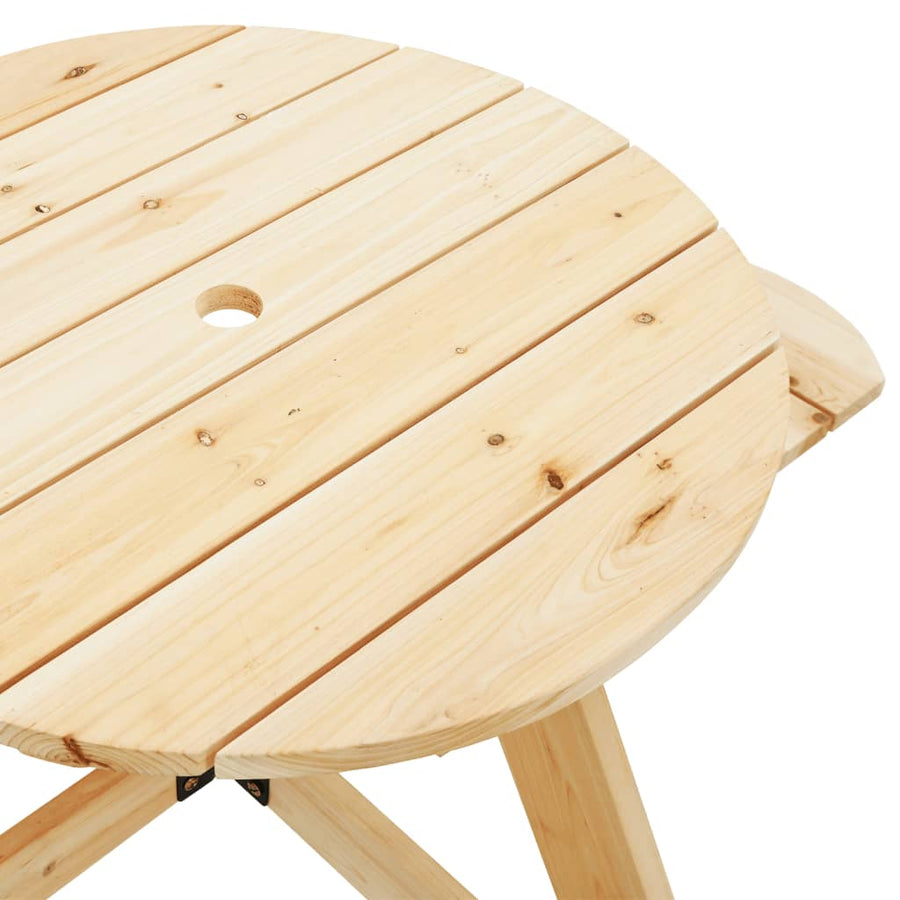 Picknicktafel Voor 4 Kinderen Met Parasol Rond Vurenhout Bruin en blauw