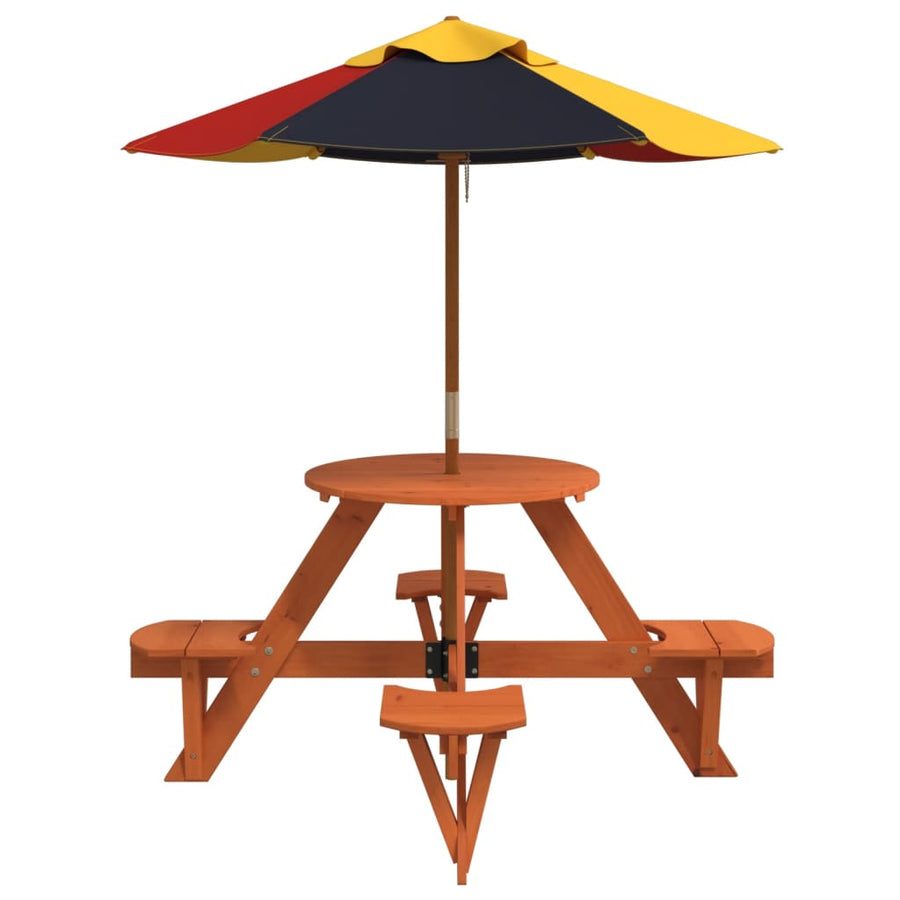 Picknicktafel Voor 4 Kinderen Met Parasol Rond Vurenhout donkerbruin en meerkleurig