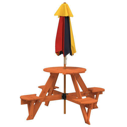 Picknicktafel Voor 4 Kinderen Met Parasol Rond Vurenhout donkerbruin en meerkleurig