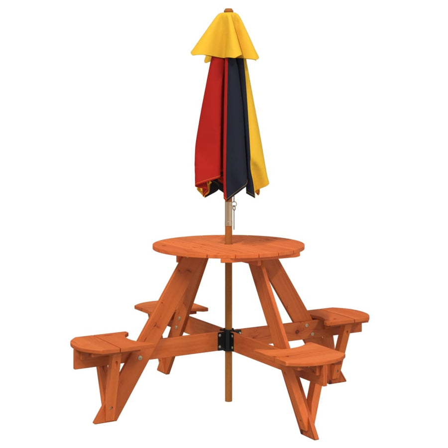 Picknicktafel Voor 4 Kinderen Met Parasol Rond Vurenhout donkerbruin en meerkleurig