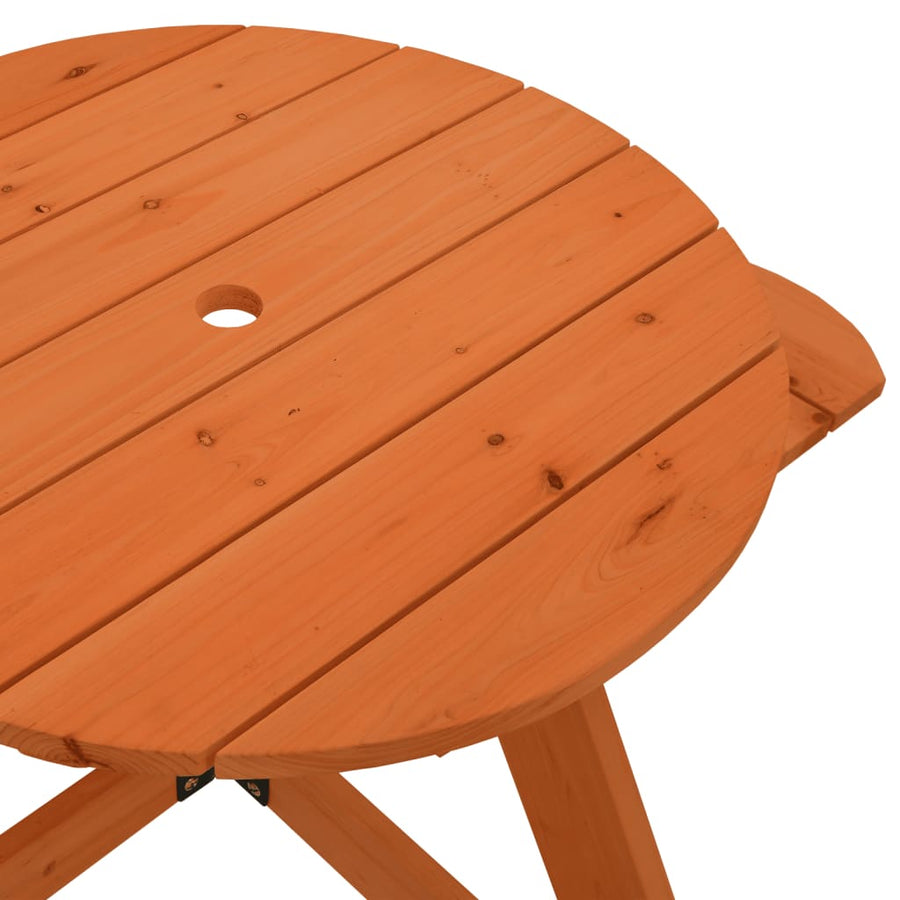 Picknicktafel Voor 4 Kinderen Met Parasol Rond Vurenhout donkerbruin en meerkleurig