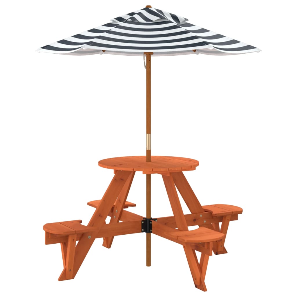 Picknicktafel Voor 4 Kinderen Met Parasol Rond Vurenhout donkerbruin en blauw
