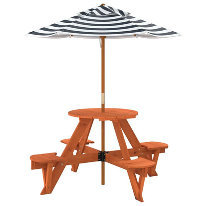 Picknicktafel Voor 4 Kinderen Met Parasol Rond Vurenhout donkerbruin en blauw