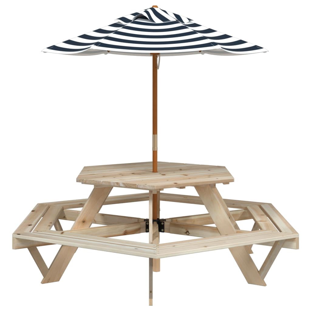 Picknicktafel Voor 4 Kinderen Met Parasol Zeshoekig Vurenhout