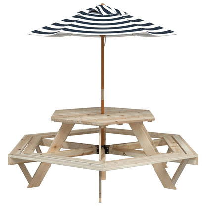 Picknicktafel Voor 4 Kinderen Met Parasol Zeshoekig Vurenhout
