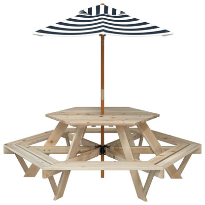 Picknicktafel Voor 4 Kinderen Met Parasol Zeshoekig Vurenhout