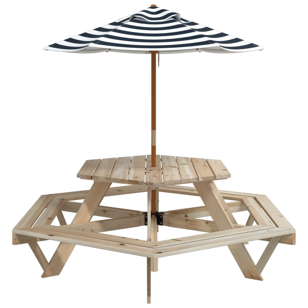 Picknicktafel Voor 4 Kinderen Met Parasol Zeshoekig Vurenhout