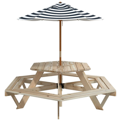 Picknicktafel Voor 4 Kinderen Met Parasol Zeshoekig Vurenhout
