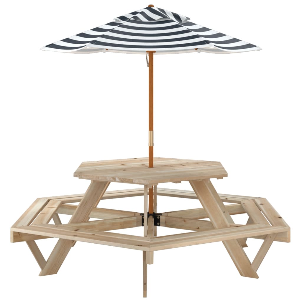 Picknicktafel Voor 4 Kinderen Met Parasol Zeshoekig Vurenhout