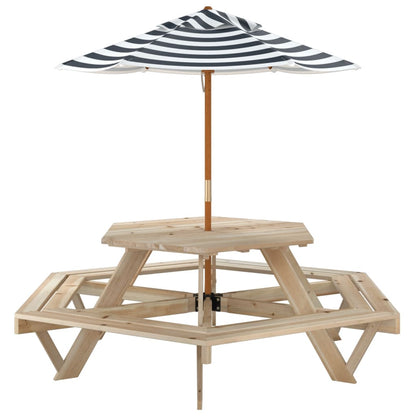 Picknicktafel Voor 4 Kinderen Met Parasol Zeshoekig Vurenhout