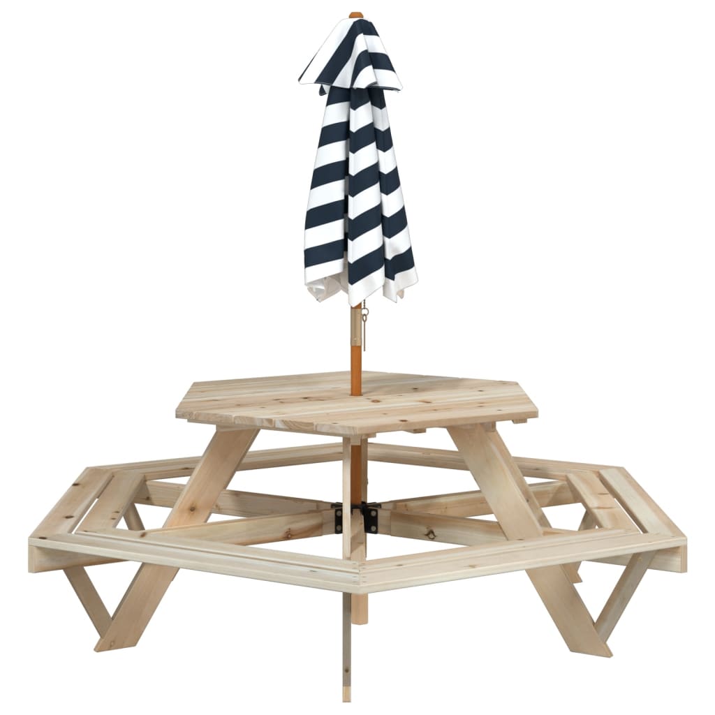 Picknicktafel Voor 4 Kinderen Met Parasol Zeshoekig Vurenhout