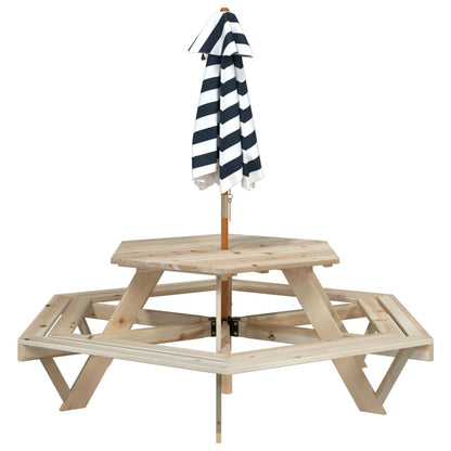 Picknicktafel Voor 4 Kinderen Met Parasol Zeshoekig Vurenhout