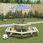 Picknicktafel kinderen zeshoekig vurenhout met parasol