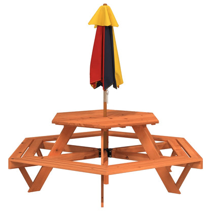 Picknicktafel Voor 4 Kinderen Met Parasol Zeshoekig Vurenhout donkerbruin en meerkleurig
