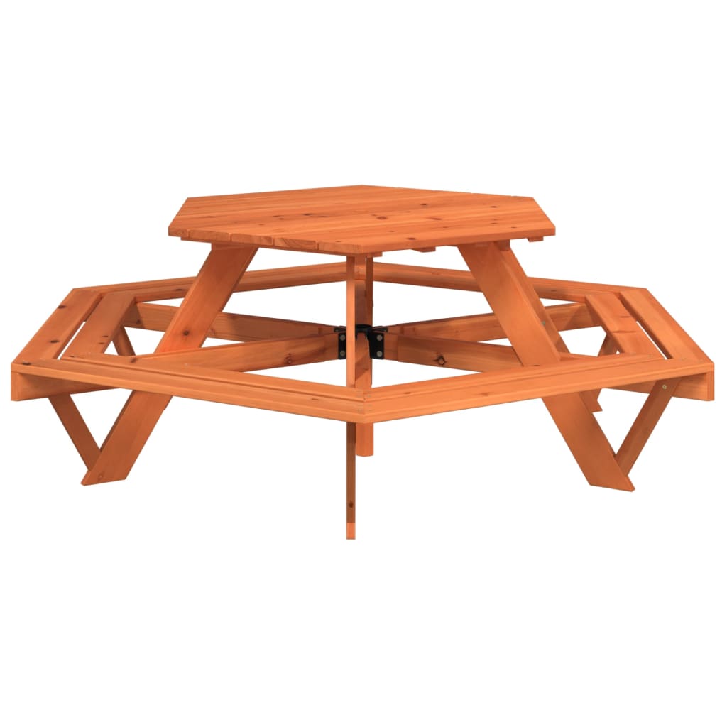 Picknicktafel Voor 4 Kinderen Met Parasol Zeshoekig Vurenhout donkerbruin en meerkleurig